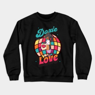 Cute Dachshund wearing cute fashion on a Doxie Love tee Crewneck Sweatshirt